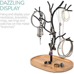 Rose Gold- Navaris‎ Metal Jewelry Tree Stand - Organizer Hanger Display Holder